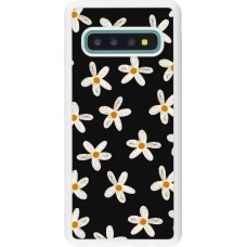 Coque Samsung Galaxy S10 - Silicone rigide blanc Easter 2024 white on black flower