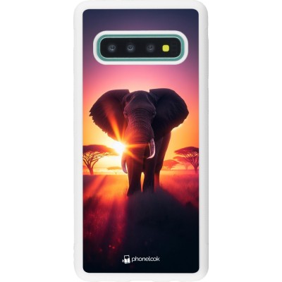 Coque Samsung Galaxy S10 - Silicone rigide blanc Elephant Sunrise Beauty