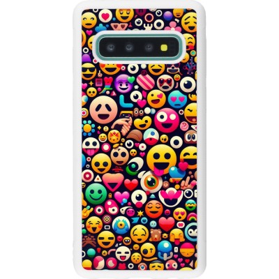 Coque Samsung Galaxy S10 - Silicone rigide blanc Emoji Mix Color