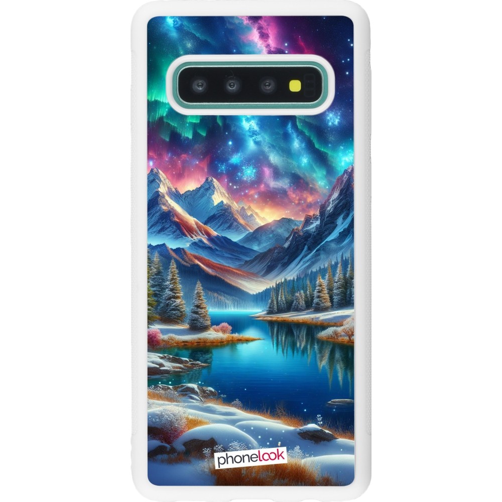 Coque Samsung Galaxy S10 - Silicone rigide blanc Fantasy Mountain Lake Sky Stars