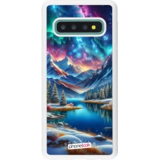 Coque Samsung Galaxy S10 - Silicone rigide blanc Fantasy Mountain Lake Sky Stars