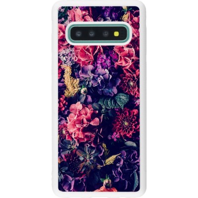 Coque Samsung Galaxy S10 - Silicone rigide blanc Flowers Dark