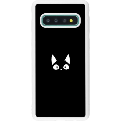 Coque Samsung Galaxy S10 - Silicone rigide blanc Funny cat on black