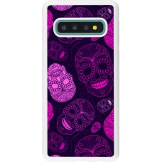 Coque Samsung Galaxy S10 - Silicone rigide blanc Halloween 2023 pink skulls