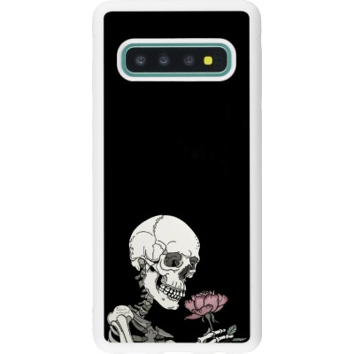 Coque Samsung Galaxy S10 - Silicone rigide blanc Halloween 2023 rose and skeleton