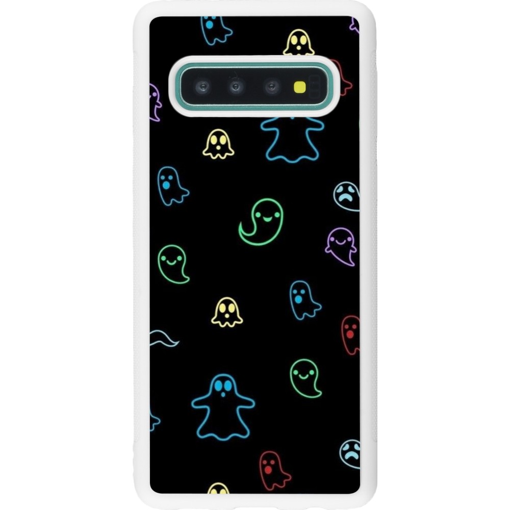 Coque Samsung Galaxy S10 - Silicone rigide blanc Halloween 2024 colorful ghosts