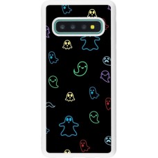 Coque Samsung Galaxy S10 - Silicone rigide blanc Halloween 2024 colorful ghosts