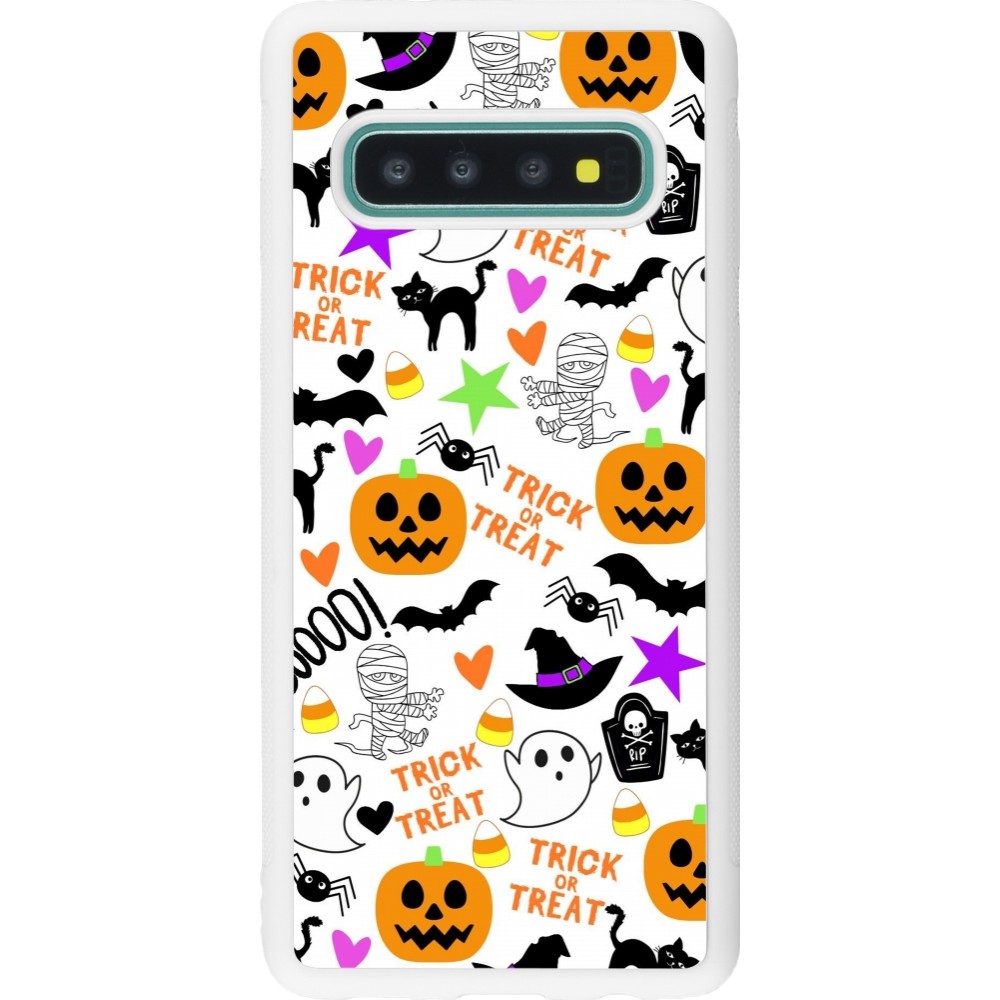 Coque Samsung Galaxy S10 - Silicone rigide blanc Halloween 2024 trick or treat