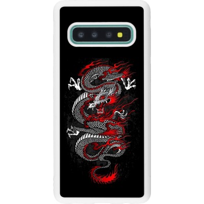 Coque Samsung Galaxy S10 - Silicone rigide blanc Japanese style Dragon Tattoo Red Black