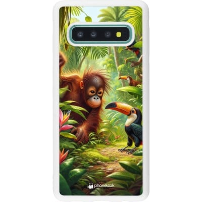 Coque Samsung Galaxy S10 - Silicone rigide blanc Jungle Tropicale Tayrona