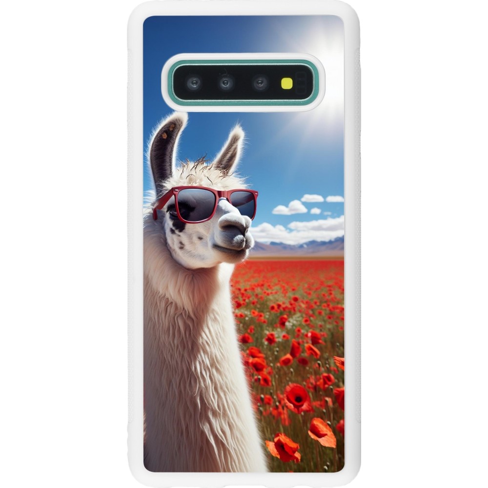 Coque Samsung Galaxy S10 - Silicone rigide blanc Lama Chic en Coquelicot