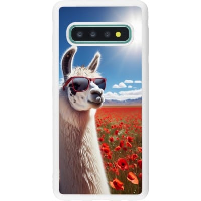 Coque Samsung Galaxy S10 - Silicone rigide blanc Lama Chic en Coquelicot