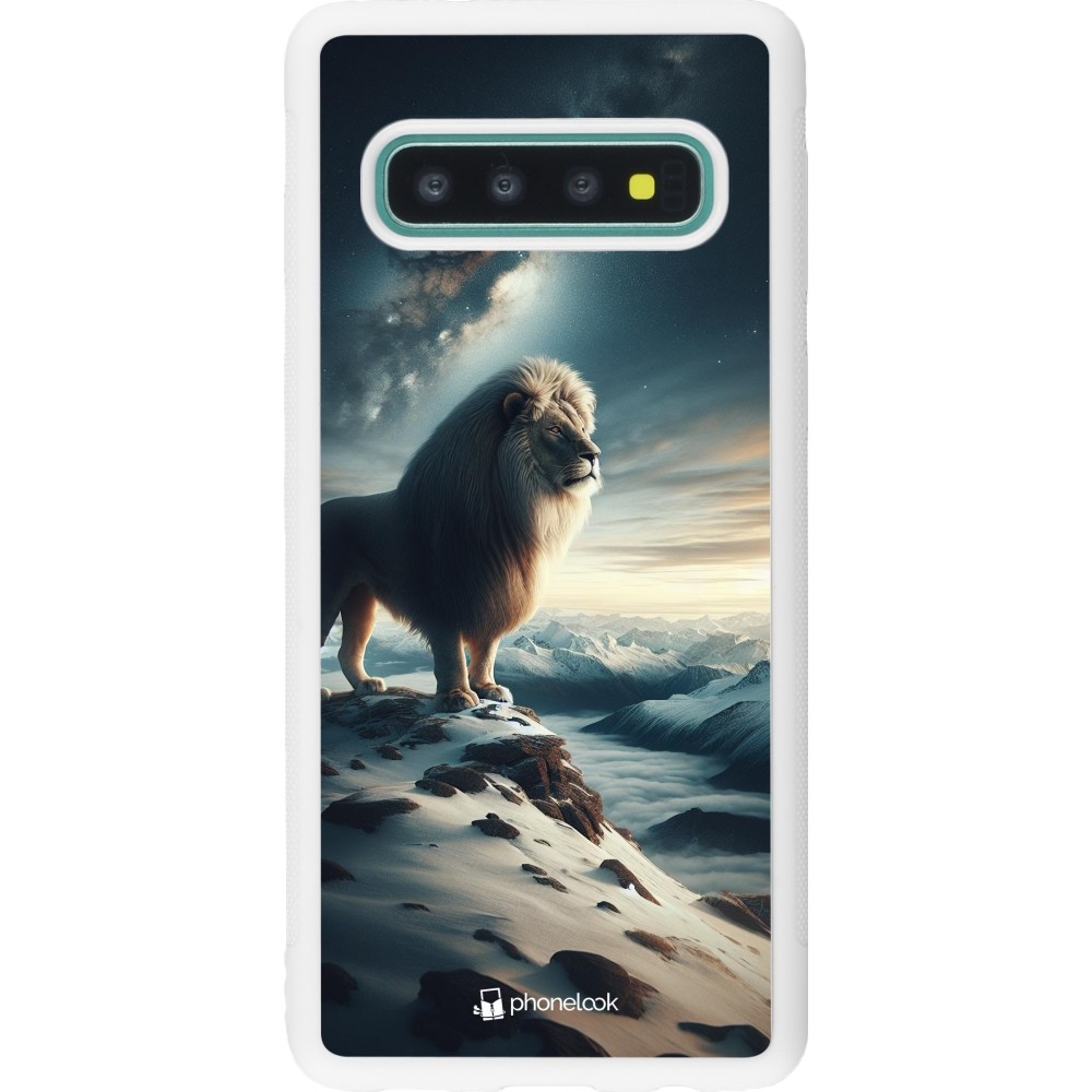 Coque Samsung Galaxy S10 - Silicone rigide blanc Le lion blanc