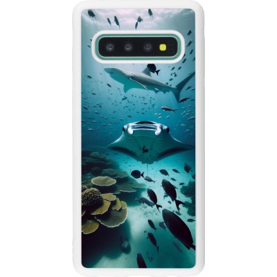 Coque Samsung Galaxy S10 - Silicone rigide blanc Manta Lagon Nettoyage