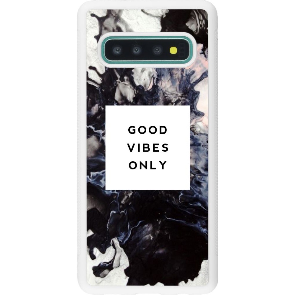 Coque Samsung Galaxy S10 - Silicone rigide blanc Marble Good Vibes Only