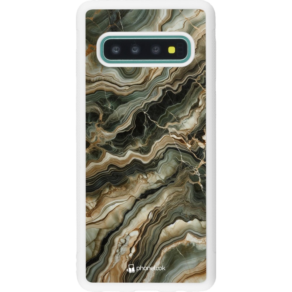 Coque Samsung Galaxy S10 - Silicone rigide blanc Marbre Olive