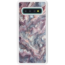 Coque Samsung Galaxy S10 - Silicone rigide blanc Marbre violette argentée