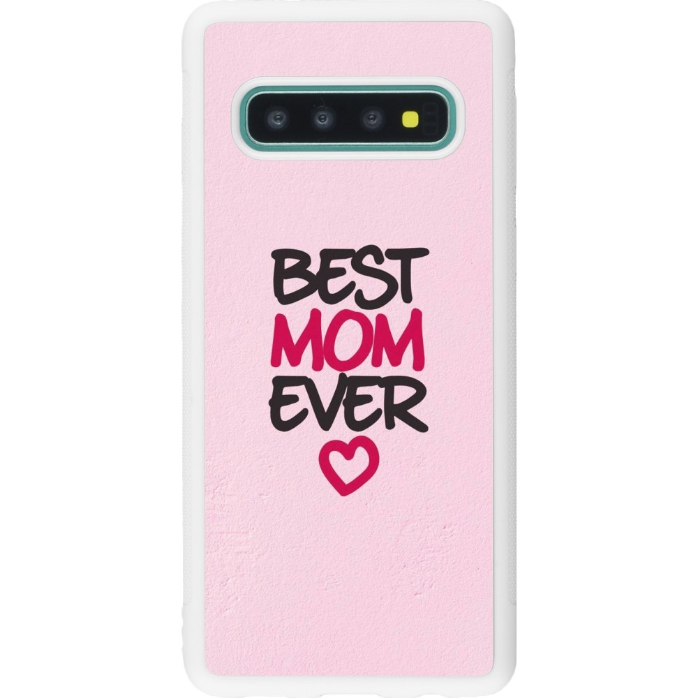 Coque Samsung Galaxy S10 - Silicone rigide blanc Mom 2023 best Mom ever pink