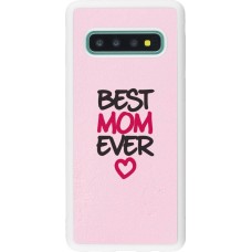 Coque Samsung Galaxy S10 - Silicone rigide blanc Mom 2023 best Mom ever pink