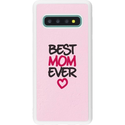 Coque Samsung Galaxy S10 - Silicone rigide blanc Mom 2023 best Mom ever pink