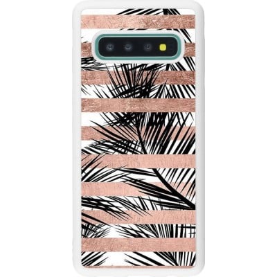 Coque Samsung Galaxy S10 - Silicone rigide blanc Palm trees gold stripes