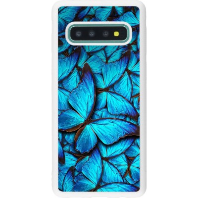 Coque Samsung Galaxy S10 - Silicone rigide blanc Papillon - Bleu