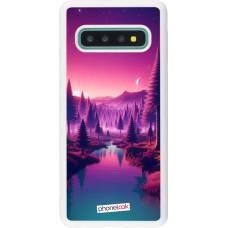 Coque Samsung Galaxy S10 - Silicone rigide blanc Paysage Violet-Rose