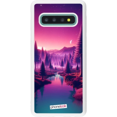 Coque Samsung Galaxy S10 - Silicone rigide blanc Paysage Violet-Rose