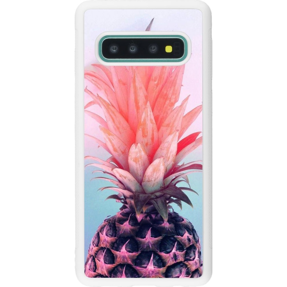 Coque Samsung Galaxy S10 - Silicone rigide blanc Purple Pink Pineapple