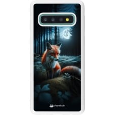 Coque Samsung Galaxy S10 - Silicone rigide blanc Renard lune forêt