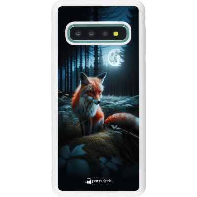 Coque Samsung Galaxy S10 - Silicone rigide blanc Renard lune forêt