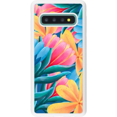 Coque Samsung Galaxy S10 - Silicone rigide blanc Spring 23 colorful flowers