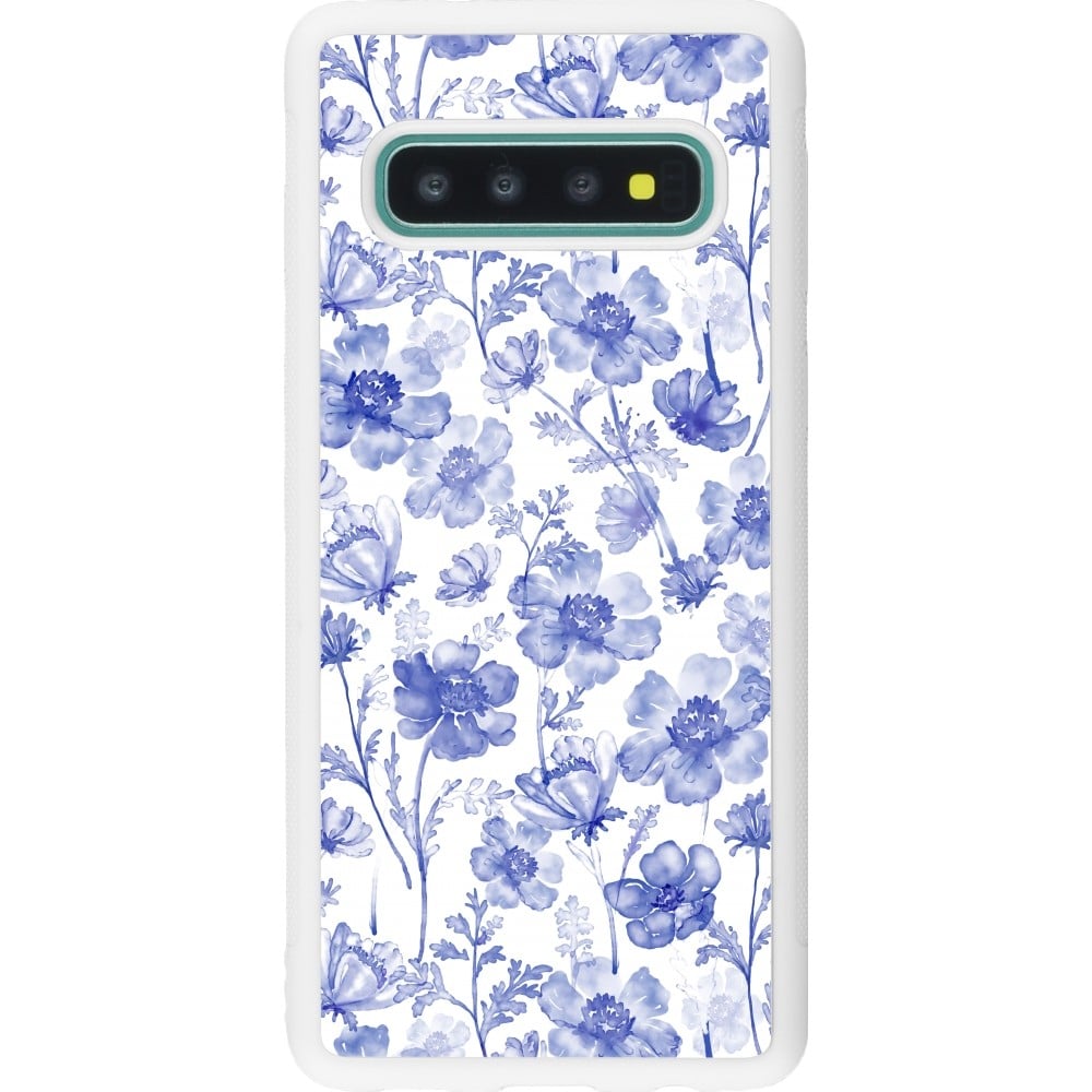 Coque Samsung Galaxy S10 - Silicone rigide blanc Spring 23 watercolor blue flowers