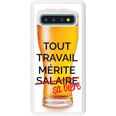 Coque Samsung Galaxy S10 - Silicone rigide blanc Tout travail mérite sa bière