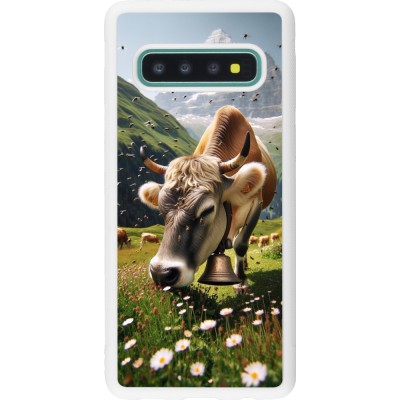 Coque Samsung Galaxy S10 - Silicone rigide blanc Vache montagne Valais