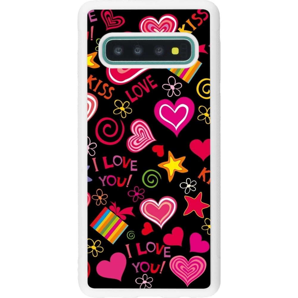 Coque Samsung Galaxy S10 - Silicone rigide blanc Valentine 2023 love symbols