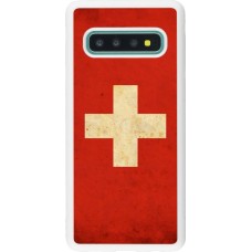 Coque Samsung Galaxy S10 - Silicone rigide blanc Vintage Flag SWISS