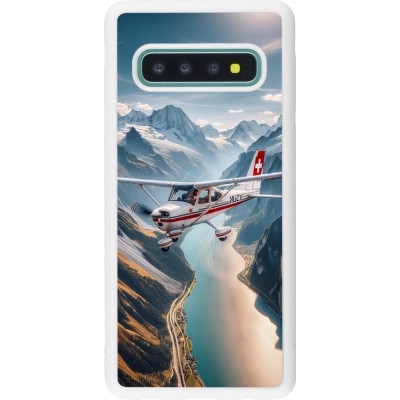 Coque Samsung Galaxy S10 - Silicone rigide blanc Vol Alpin Suisse