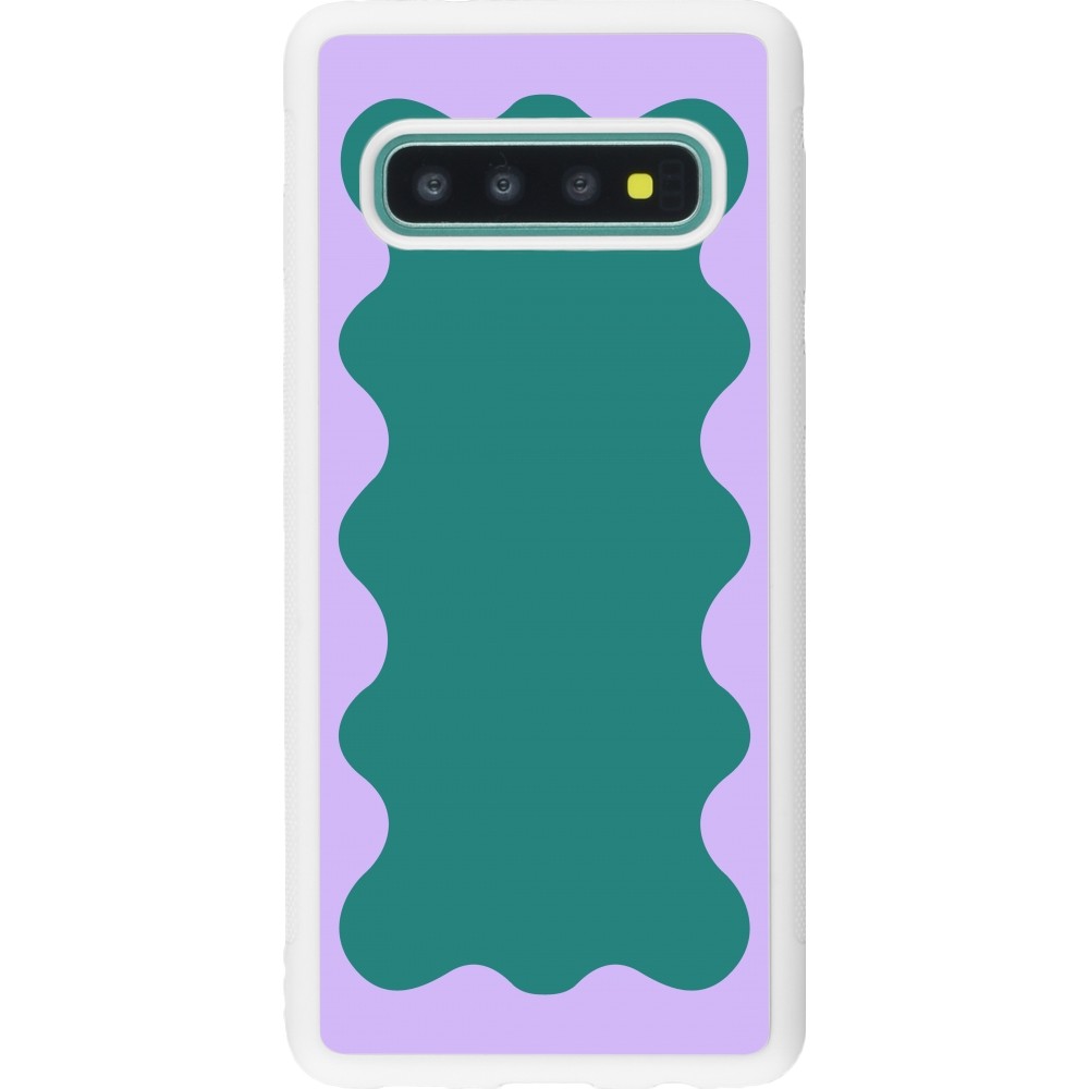 Coque Samsung Galaxy S10 - Silicone rigide blanc Wavy Rectangle Green Purple