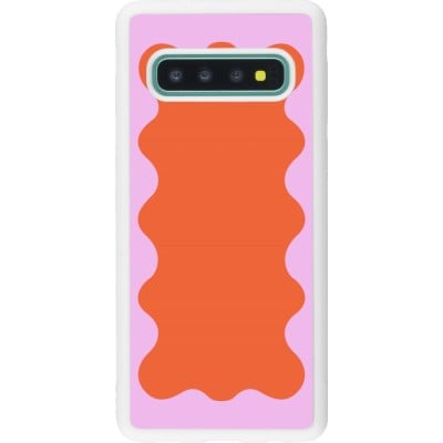 Coque Samsung Galaxy S10 - Silicone rigide blanc Wavy Rectangle Orange Pink