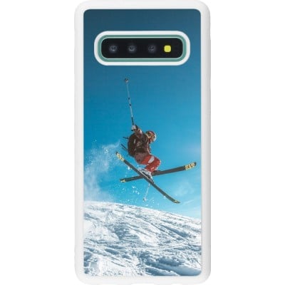 Coque Samsung Galaxy S10 - Silicone rigide blanc Winter 22 Ski Jump