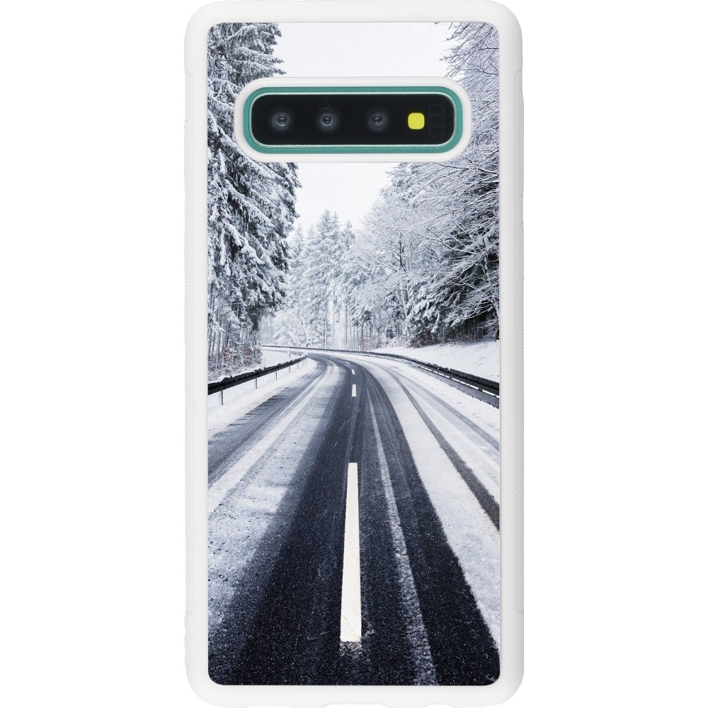 Coque Samsung Galaxy S10 - Silicone rigide blanc Winter 22 Snowy Road