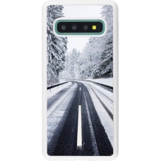 Coque Samsung Galaxy S10 - Silicone rigide blanc Winter 22 Snowy Road