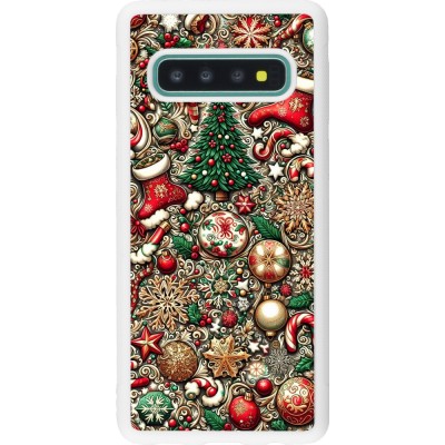 Coque Samsung Galaxy S10 - Silicone rigide blanc Noël 2023 micro pattern