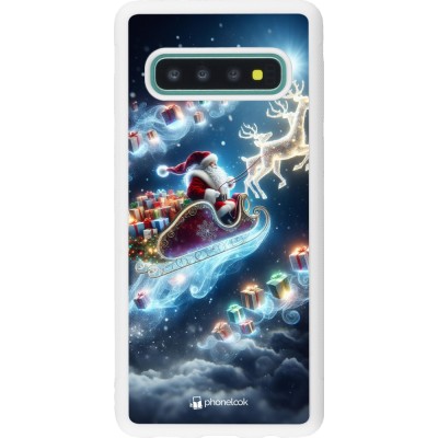 Coque Samsung Galaxy S10 - Silicone rigide blanc Noël 2023 Père Noël enchanté