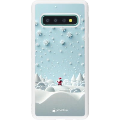 Coque Samsung Galaxy S10 - Silicone rigide blanc Noël 2023 Petit Père Flocon