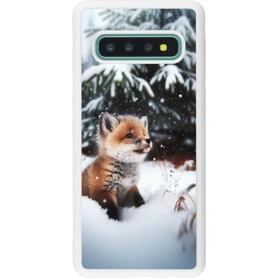 Coque Samsung Galaxy S10 - Silicone rigide blanc Noël 2023 Renardeau sapin