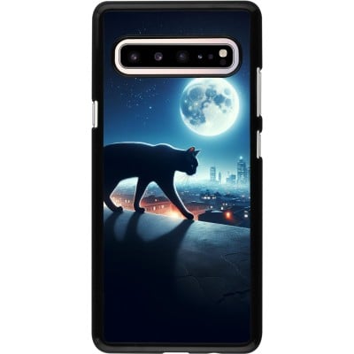 Coque Samsung Galaxy S10 5G - Chat noir sous la pleine lune