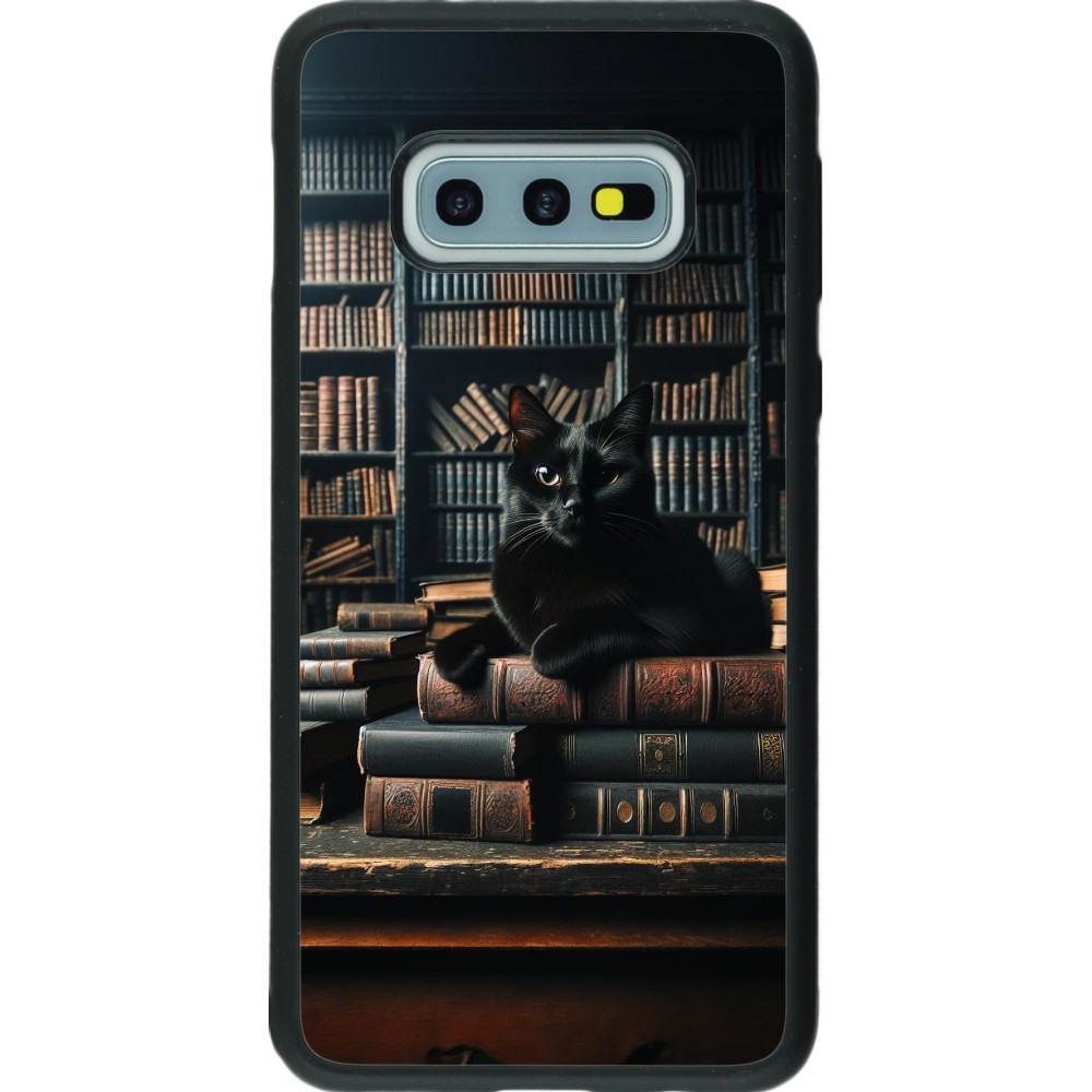 Coque Samsung Galaxy S10e - Silicone rigide noir Chat livres sombres