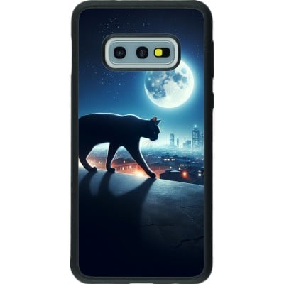 Coque Samsung Galaxy S10e - Silicone rigide noir Chat noir sous la pleine lune